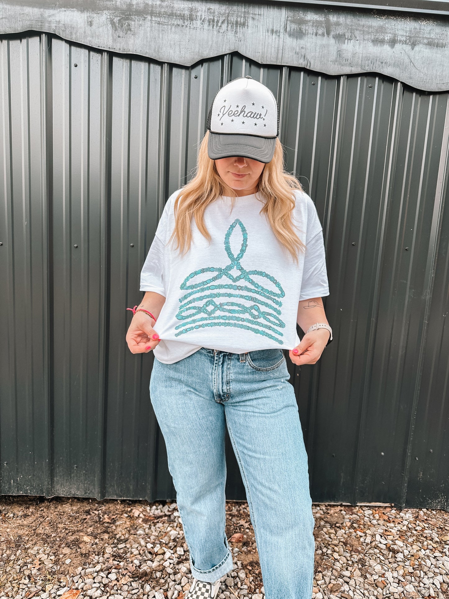 TURQ BOOT STITCH TEE