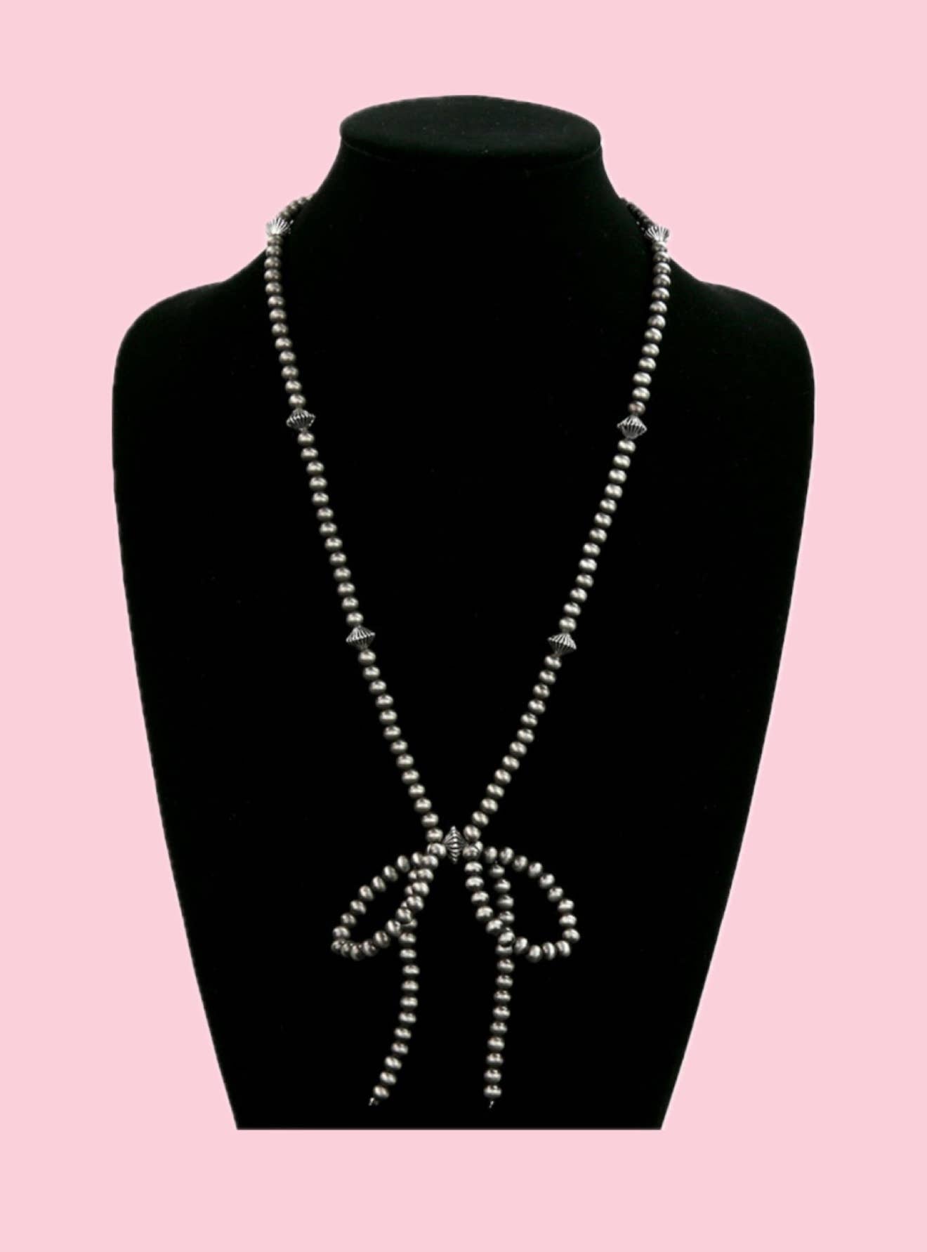24.5"Western Long Navajo Pearl Coquette Bow Pendant Necklace