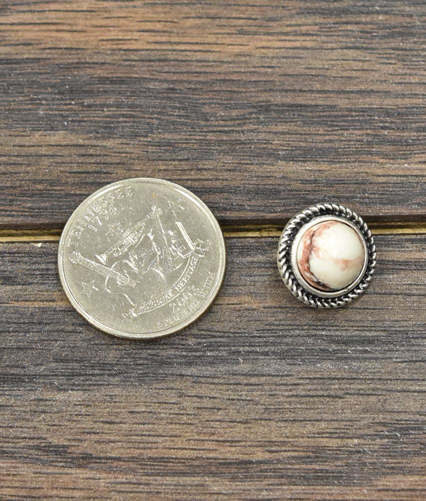 720939, 10mm Round White Turquoise Stud Earrings