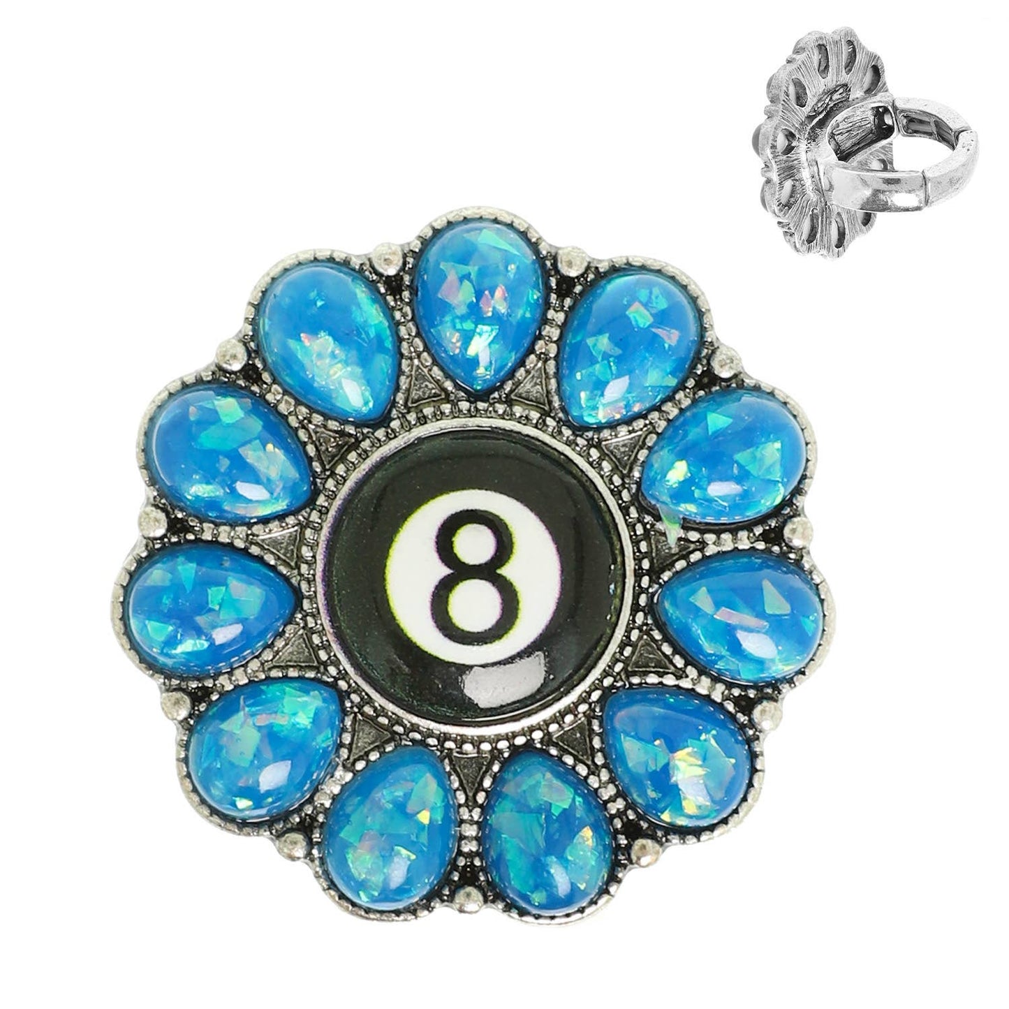 Western Turquoise Billiard 8 Ball Concho Stretch Ring