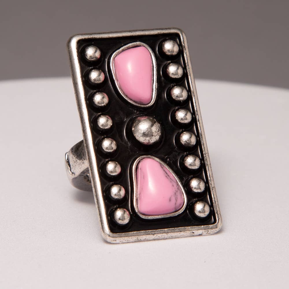 Rectangle Concho Stretch Ring with Pink Stone or Turquoise