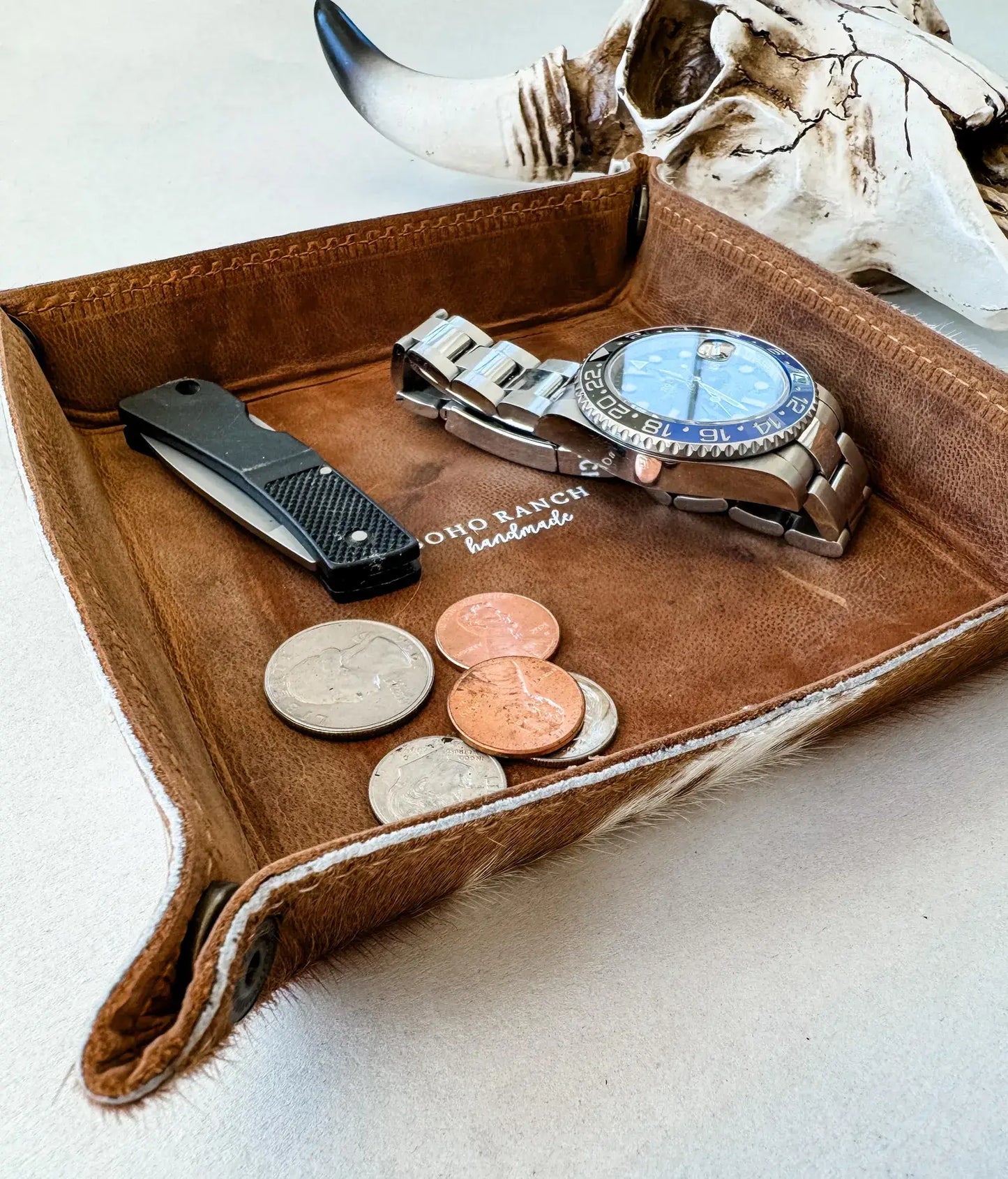 COWHIDE LEATHER TRAY - jewelry storage keys