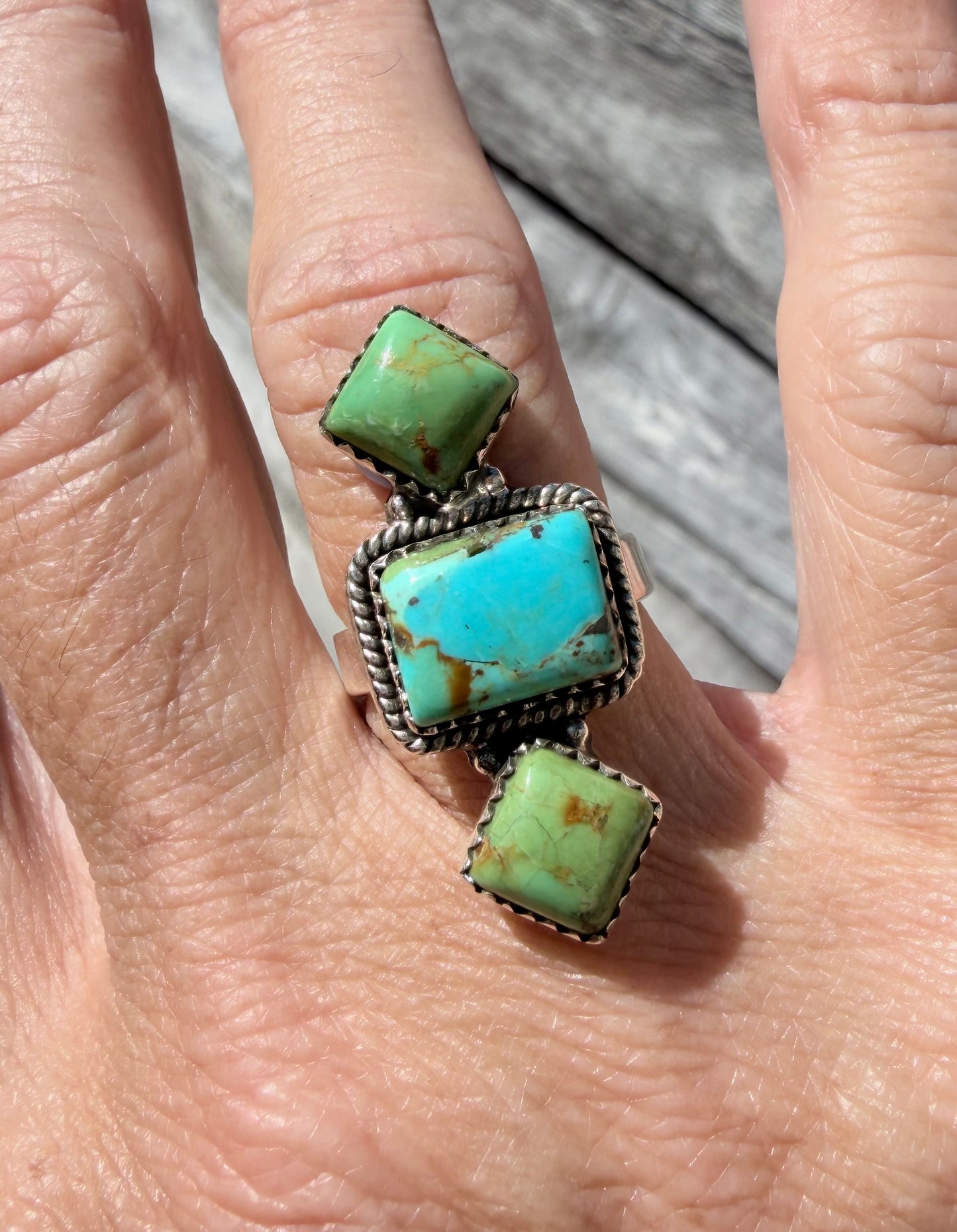 Number 8 and Sonoran Turquoise Sterling Silver Adjustable Band Ring