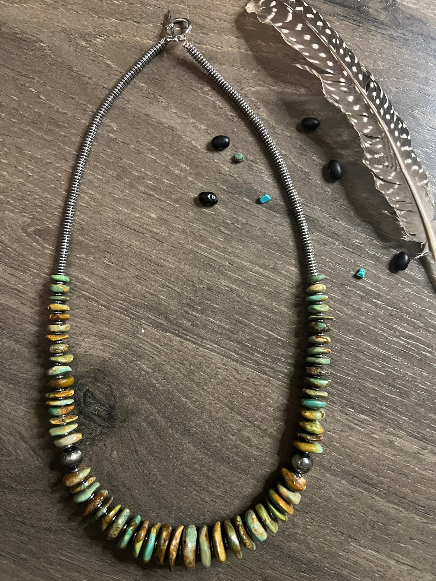 Graduated Turquoise Necklace with Sterling Silver Pearls