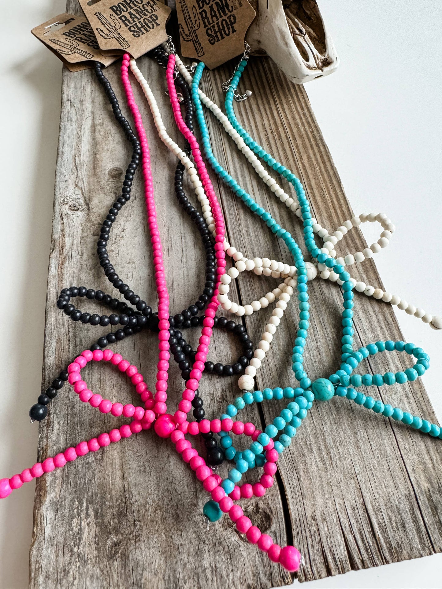 Western Navajo Bead Colored Bow Necklace