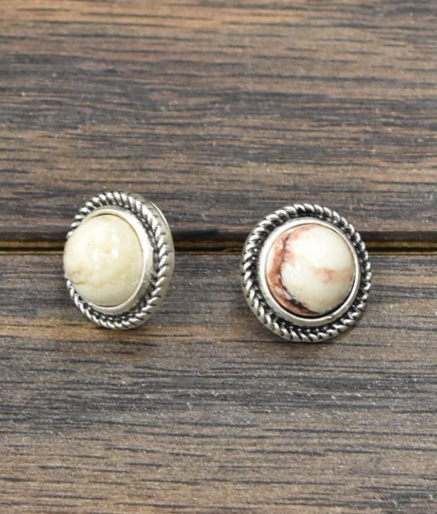720939, 10mm Round White Turquoise Stud Earrings