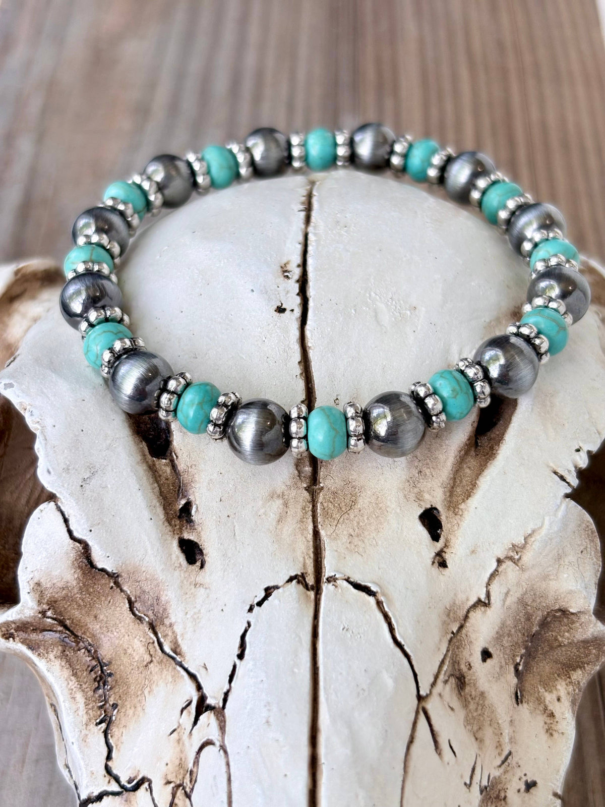 Western Style Navajo Pearl & Turquoise Stone Beaded Bracelet