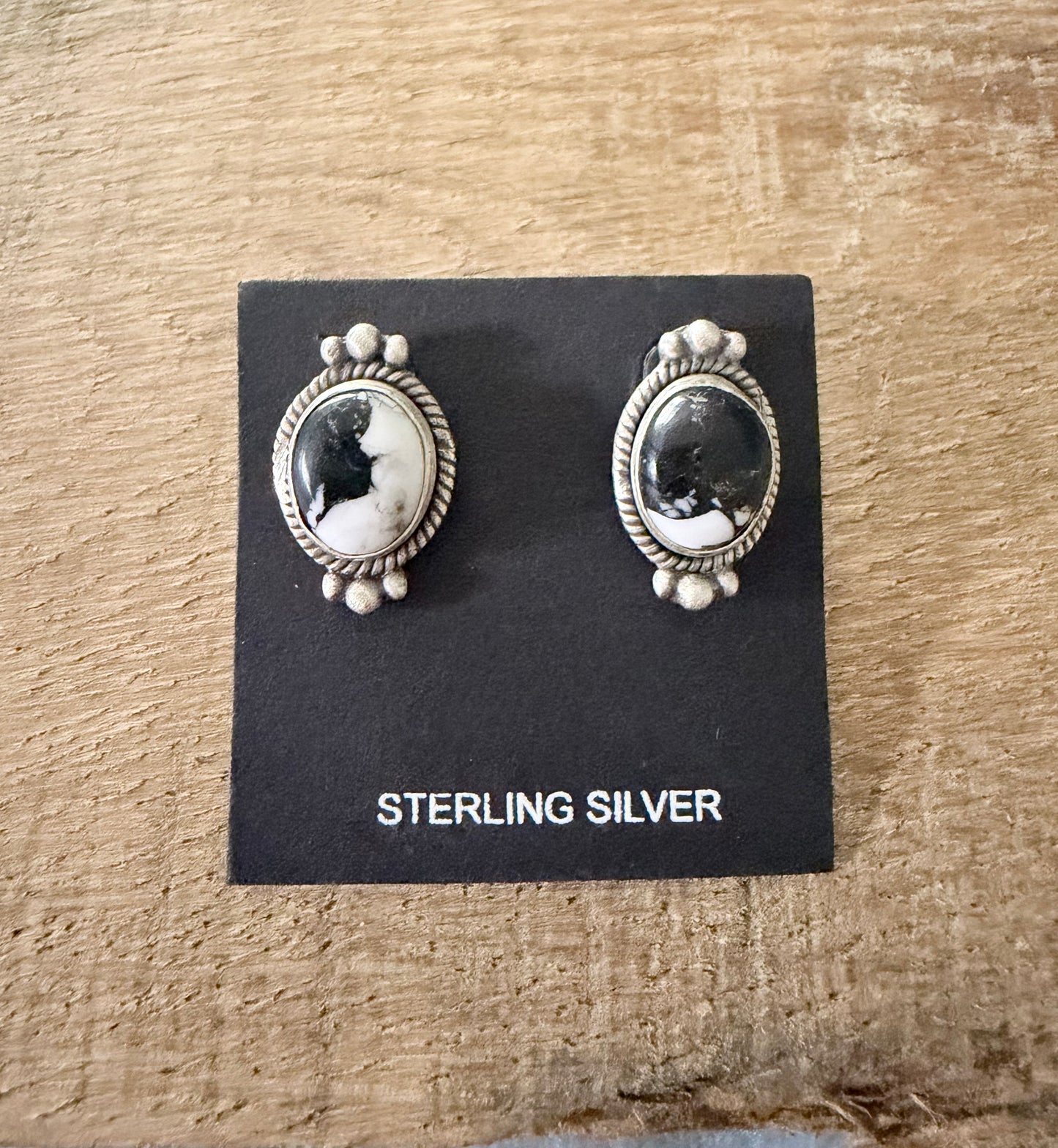 White Buffalo and Sterling Silver Stud Earrings-2
