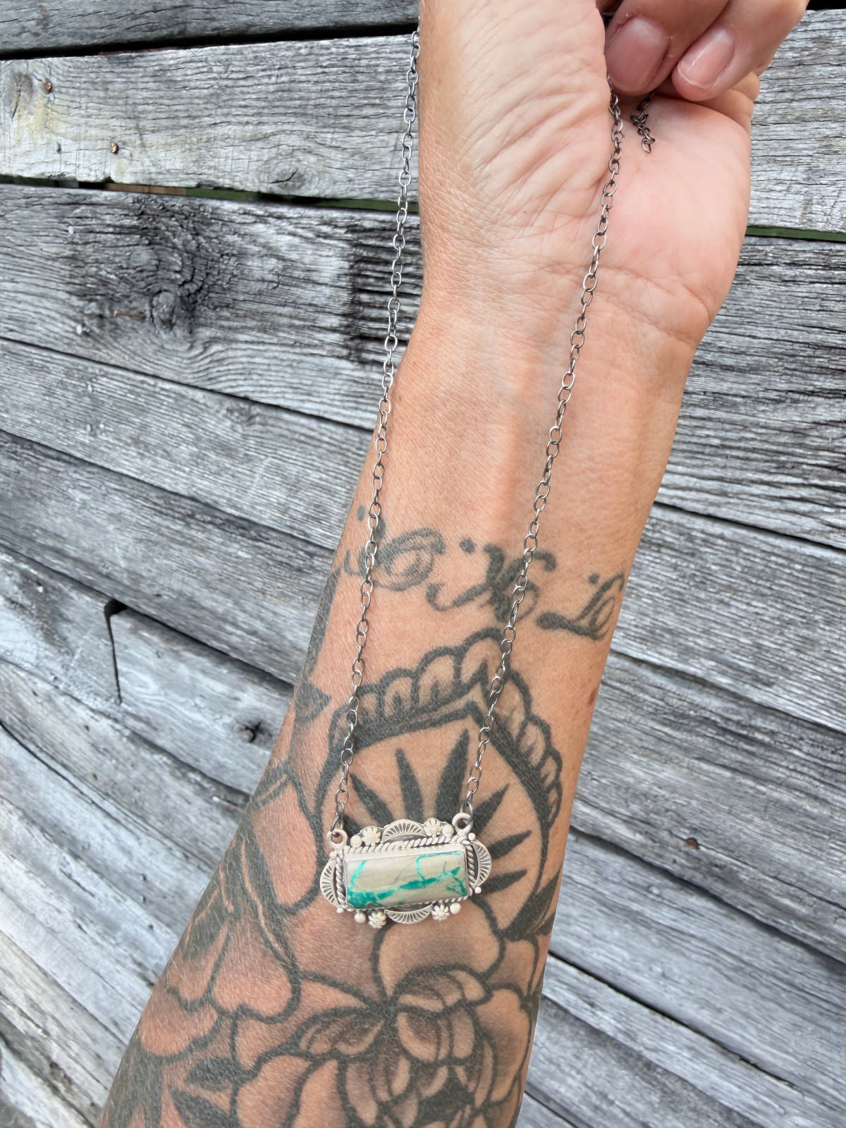 Fox Turquoise Sterling Bar Necklace