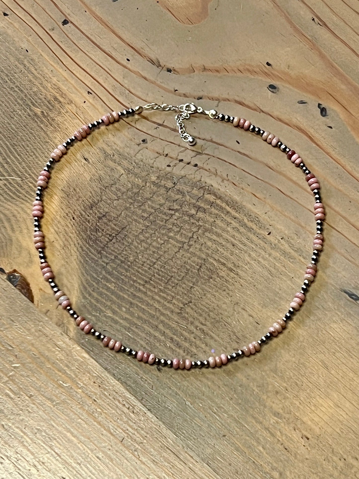 Sterling Silver Pearls and Pink Rhodonite Necklace