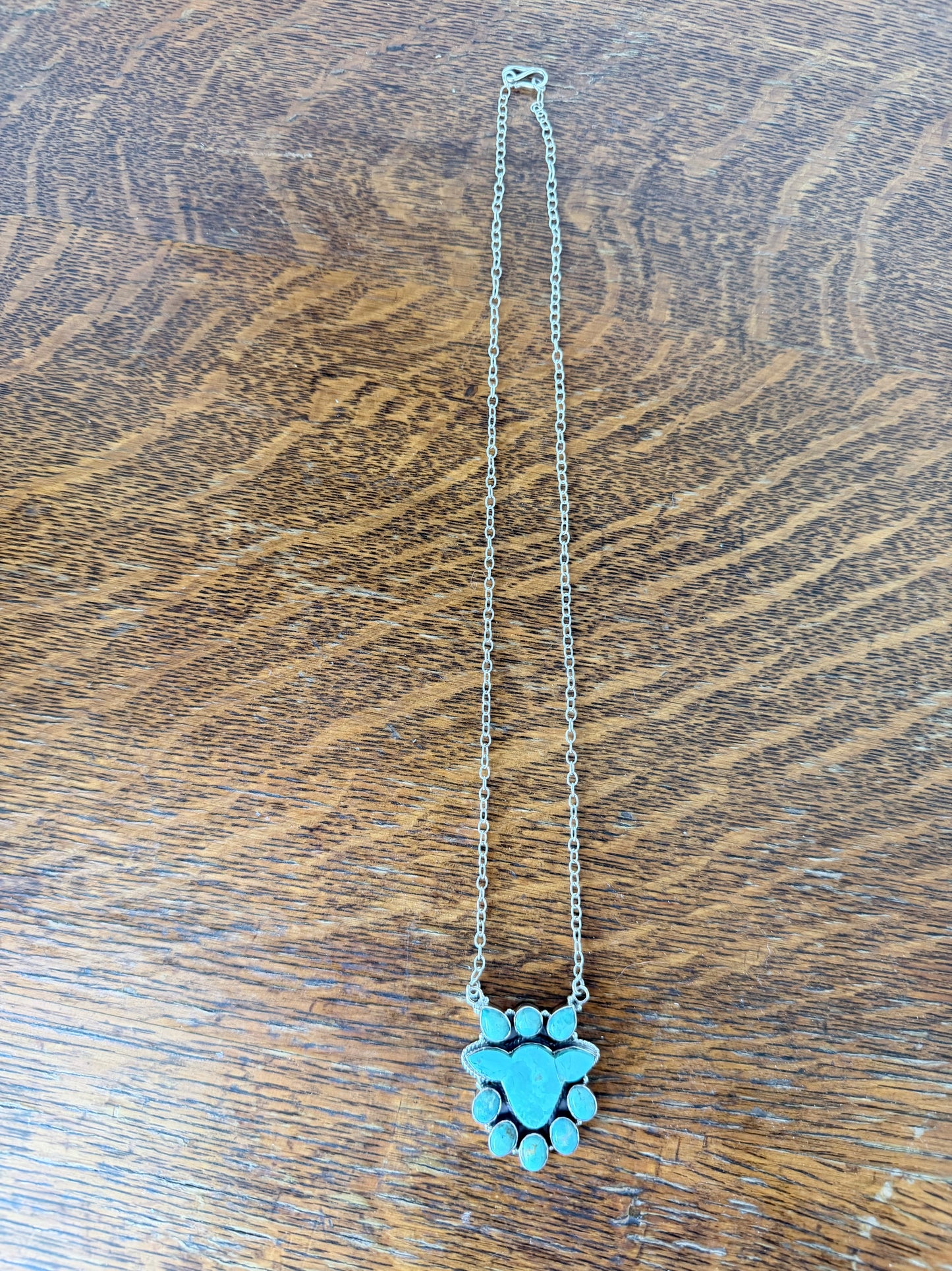 Kingman Turquoise Cow Head Cluster Necklace