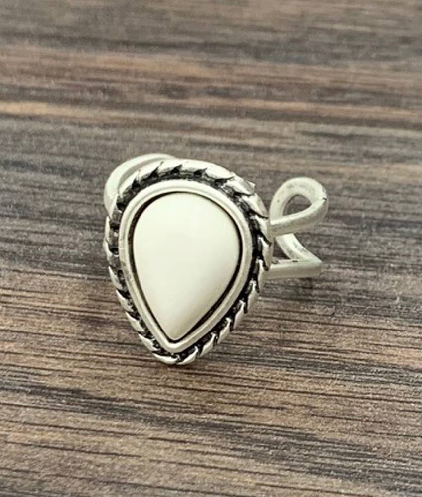 750303, Drop White Turquoise Adjustable Ring