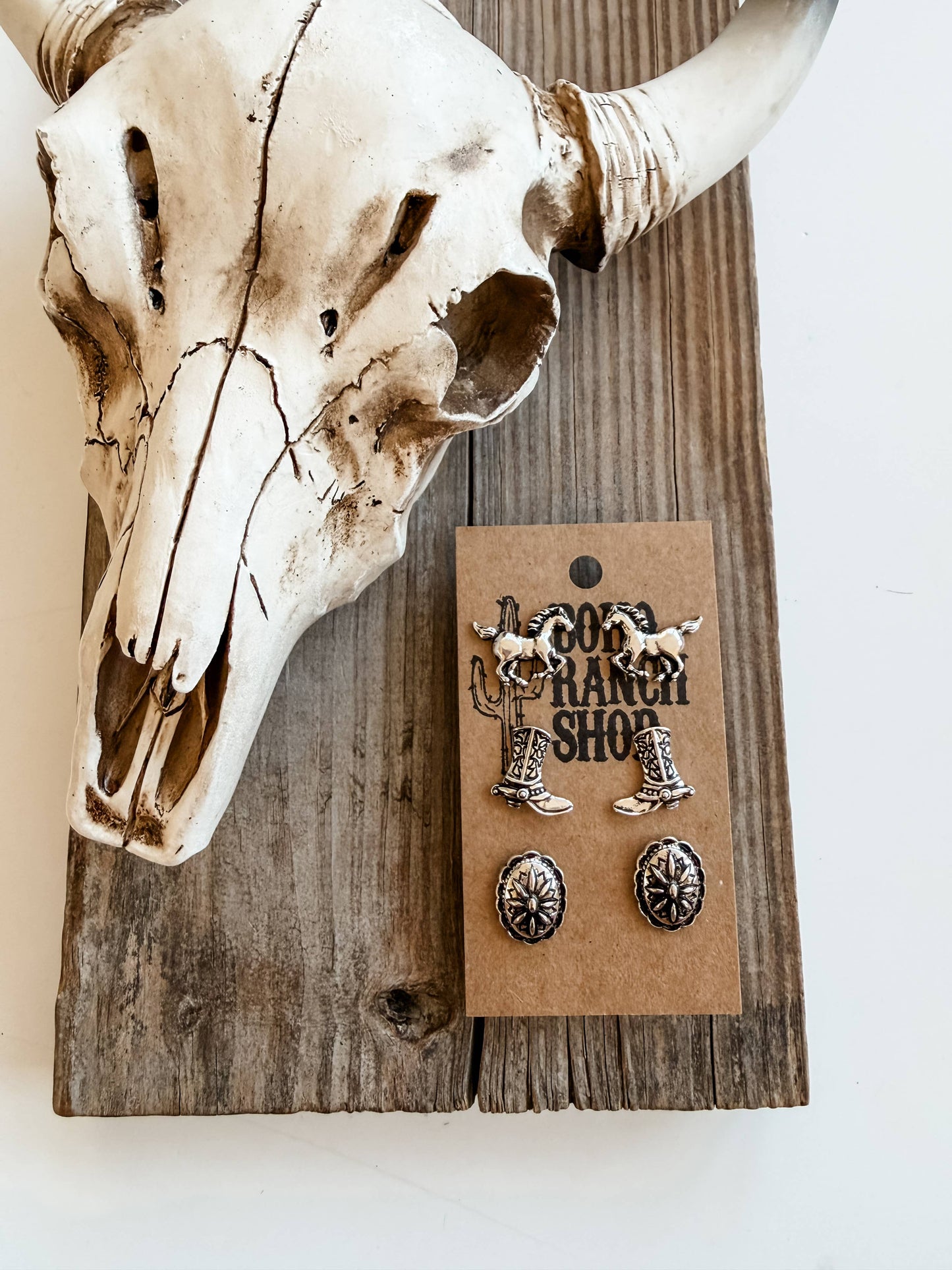 3 Pair Western Theme Stone Earring Set