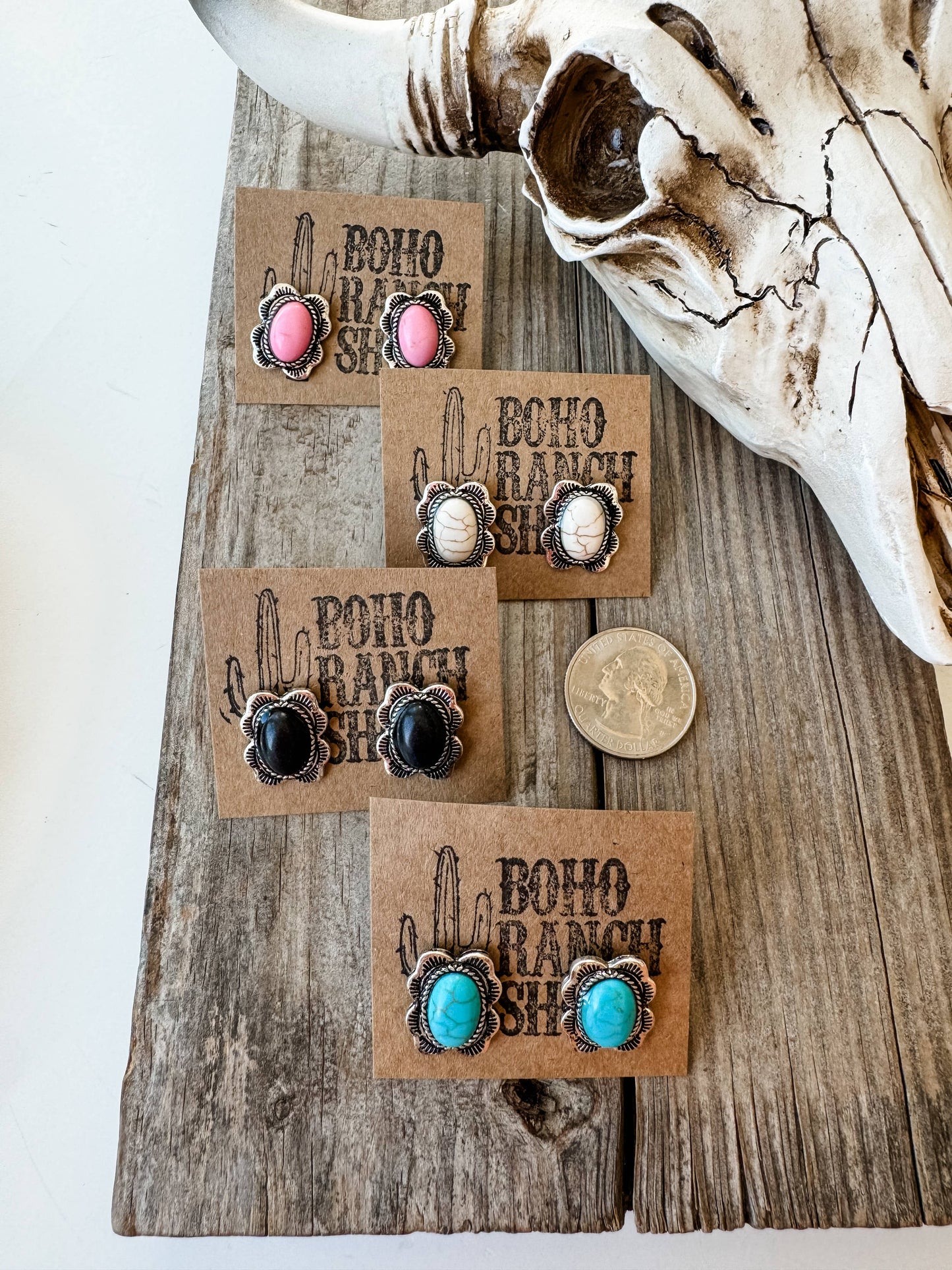 Western Oval Stone Stud Earrings