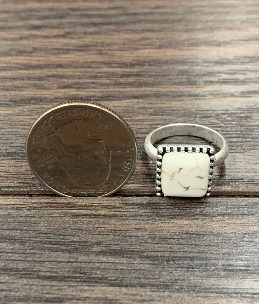 750316, 10mm Square White Turquoise Adjustable Rings