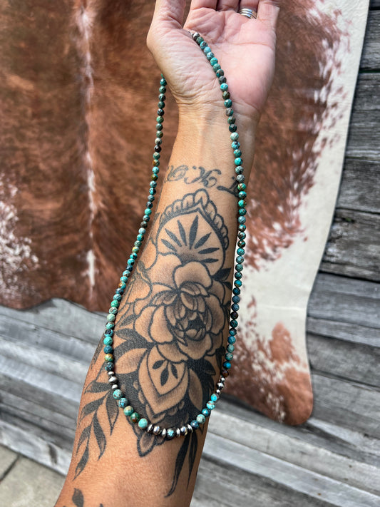 Turquoise Ombré Microfaceted with Sterling Pearl Necklace