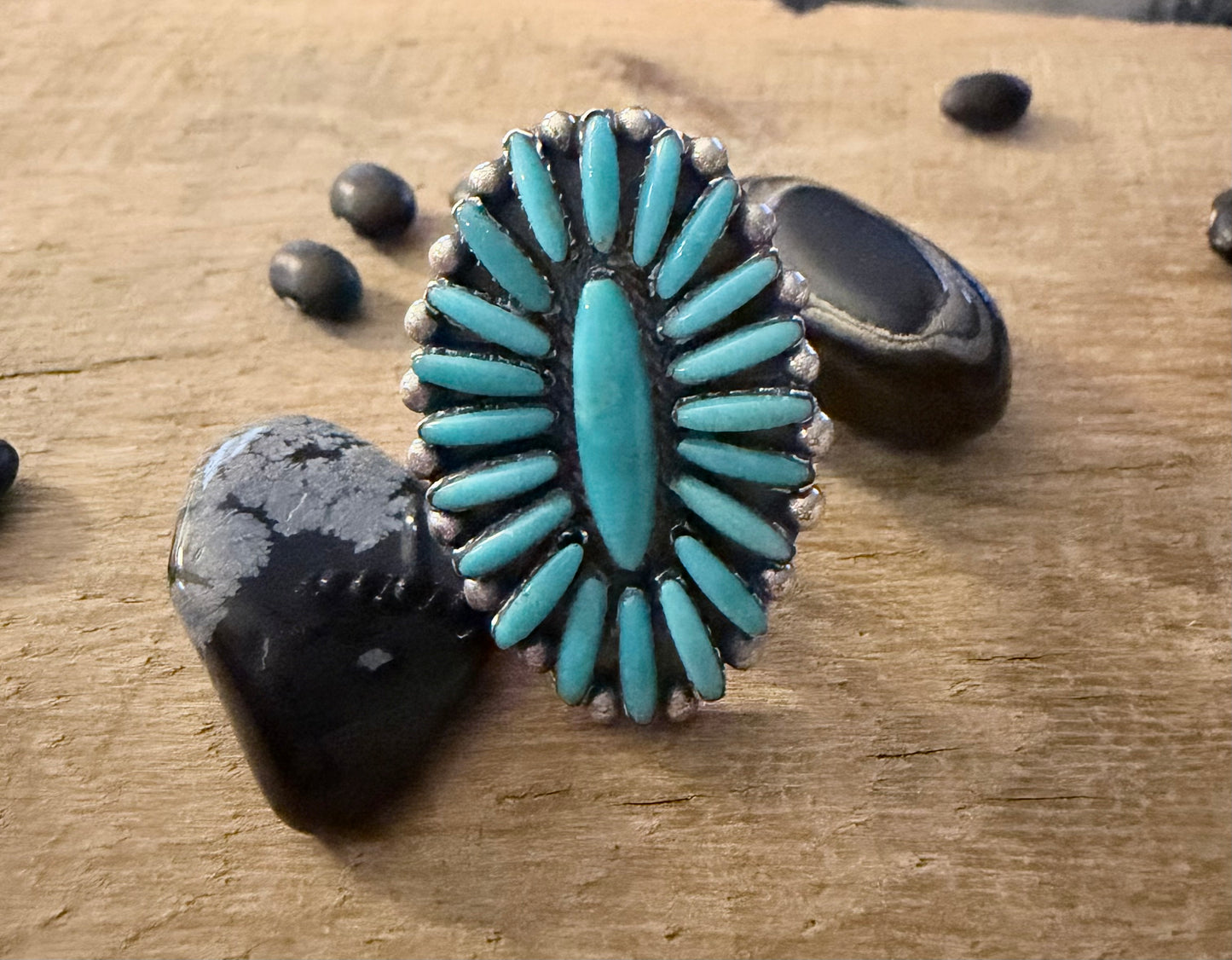 Sleeping Beauty Turquoise Cluster Sterling Silver Ring
