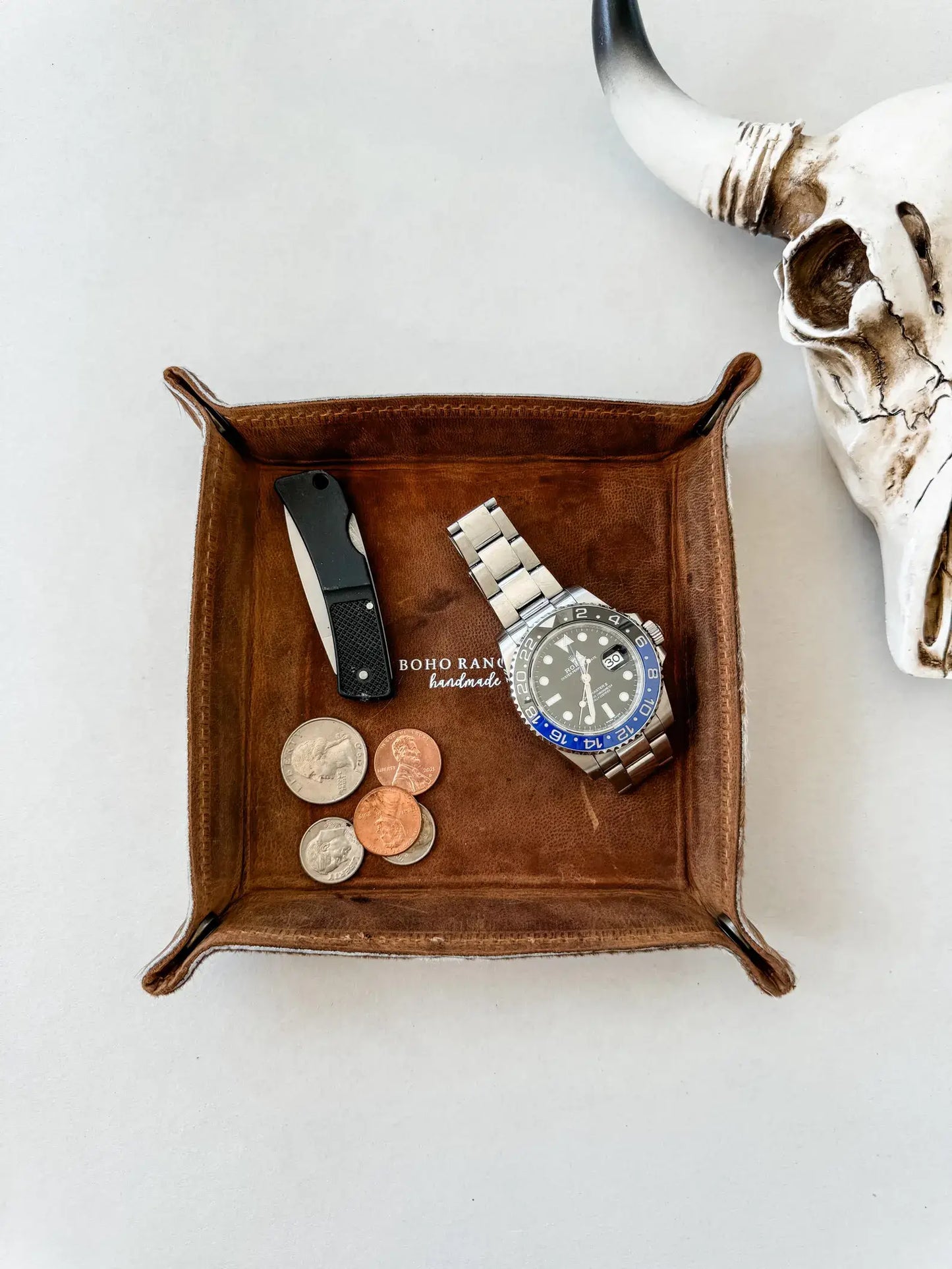 COWHIDE LEATHER TRAY - jewelry storage keys