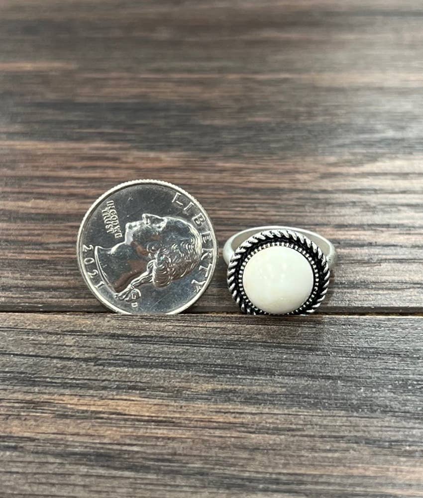 750423, Round White Turquoise Adjustable Ring