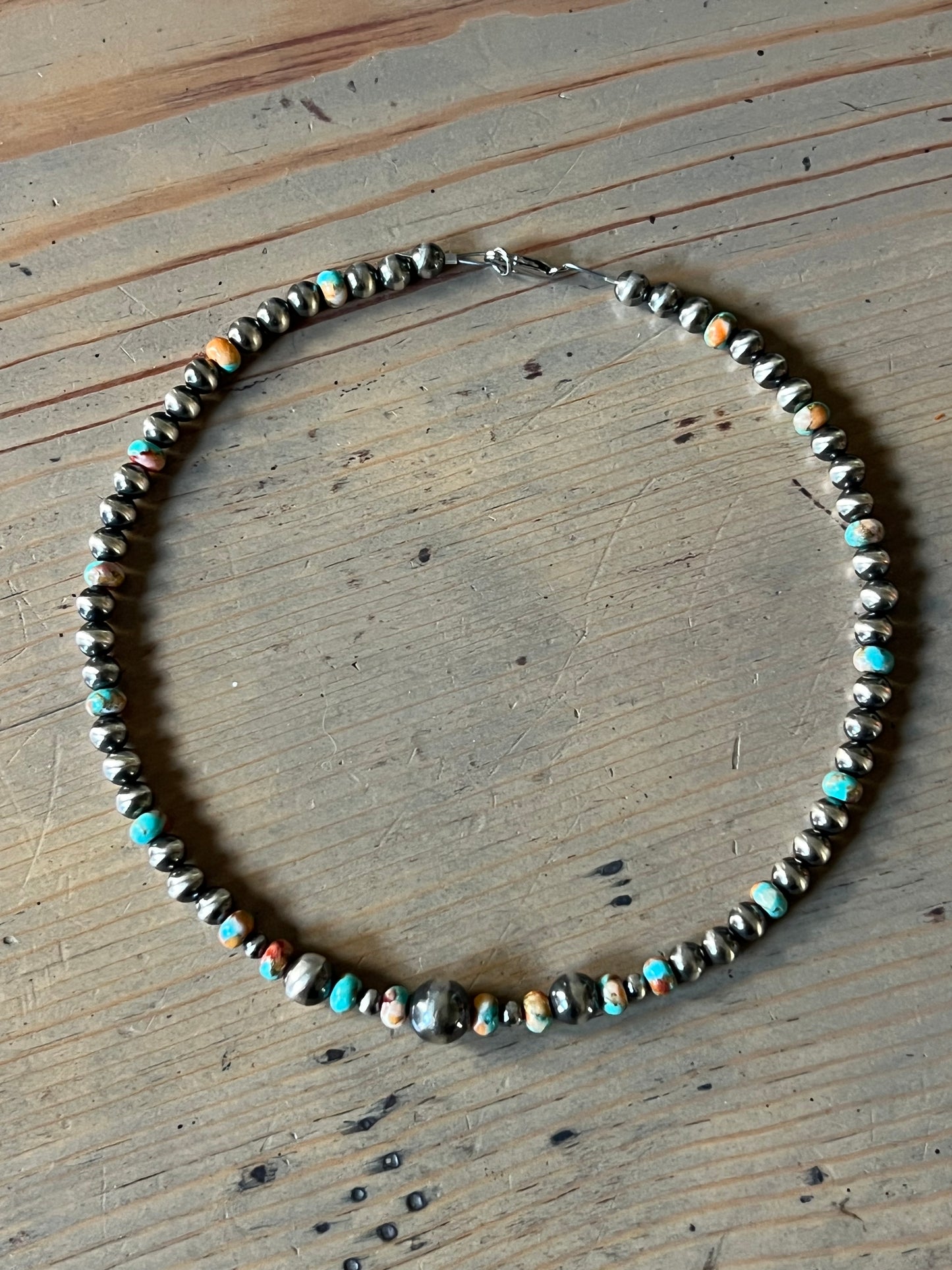 6mm Sterling Pearl and Spiny Oyster Mohave Copper Turquoise Necklace