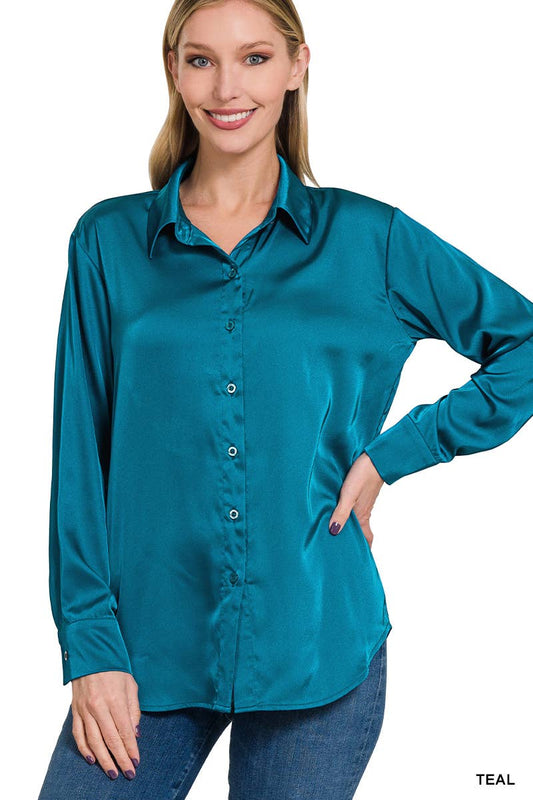 Satin Charmeuse Button Front Shirt