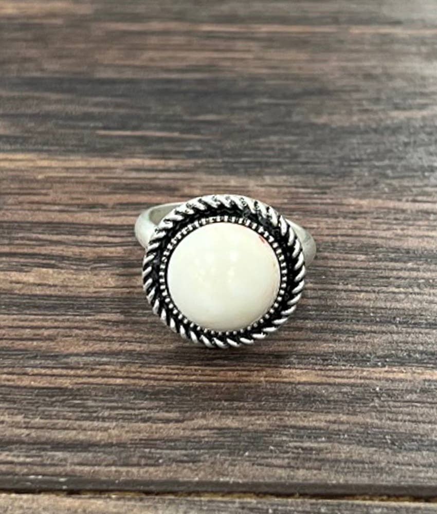 750423, Round White Turquoise Adjustable Ring