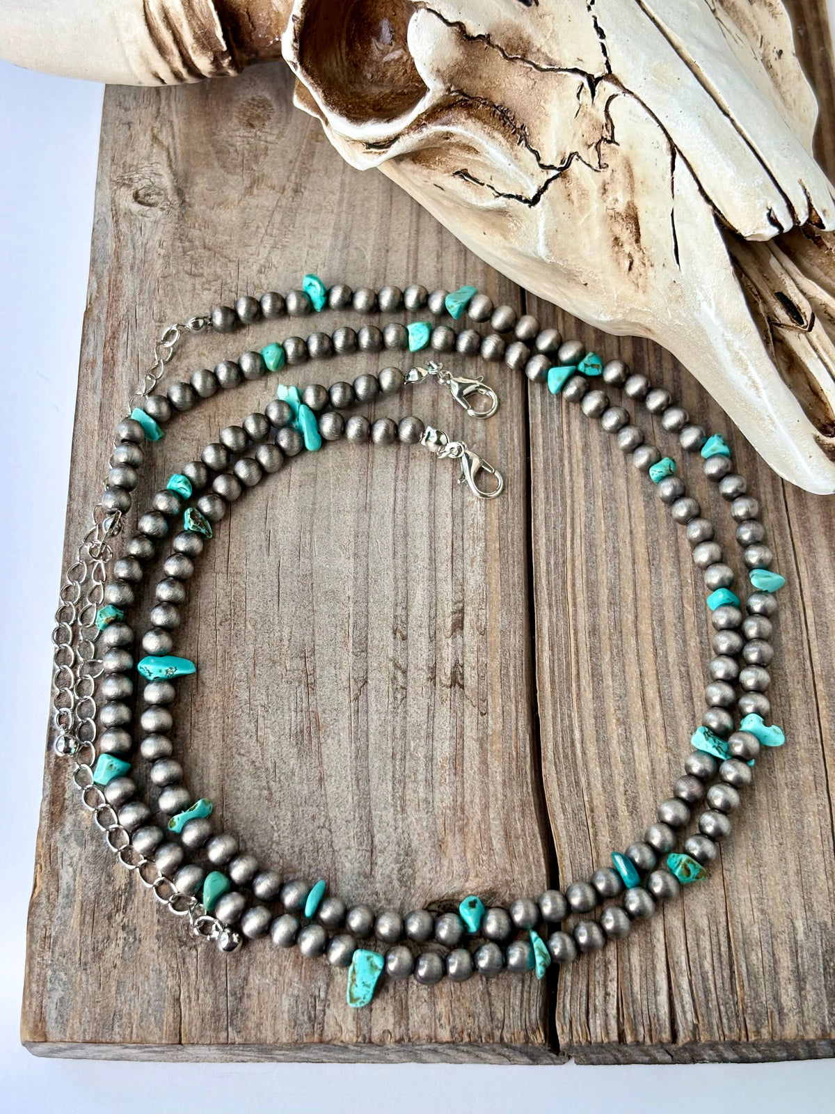 2 Layer Western Style Navajo Pearl Turquoise Stone Necklace