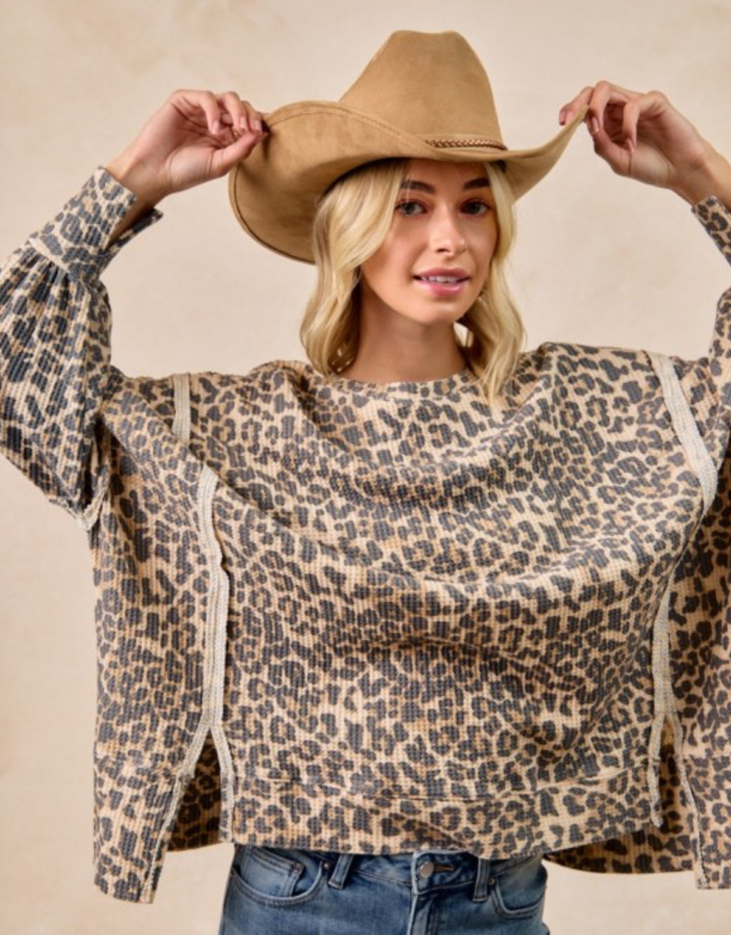 Waffle Knit Oversized Thermal Sweatshirt