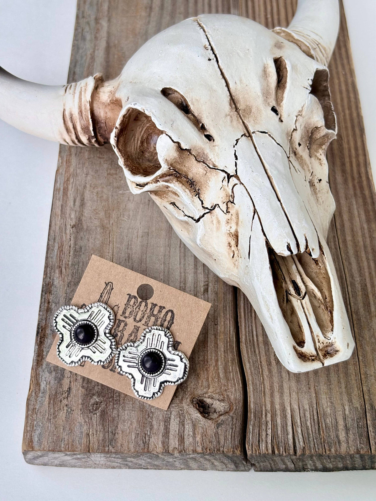 Western Style Cross Turquoise Stone Stud Earrings