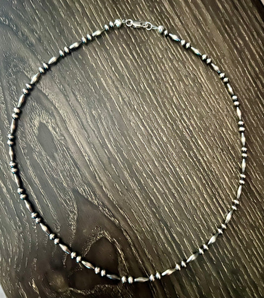 19” Sterling Torpedo and Round Bead Necklace
