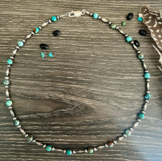Sterling Pearl Necklace with Torpedo and Round Beads