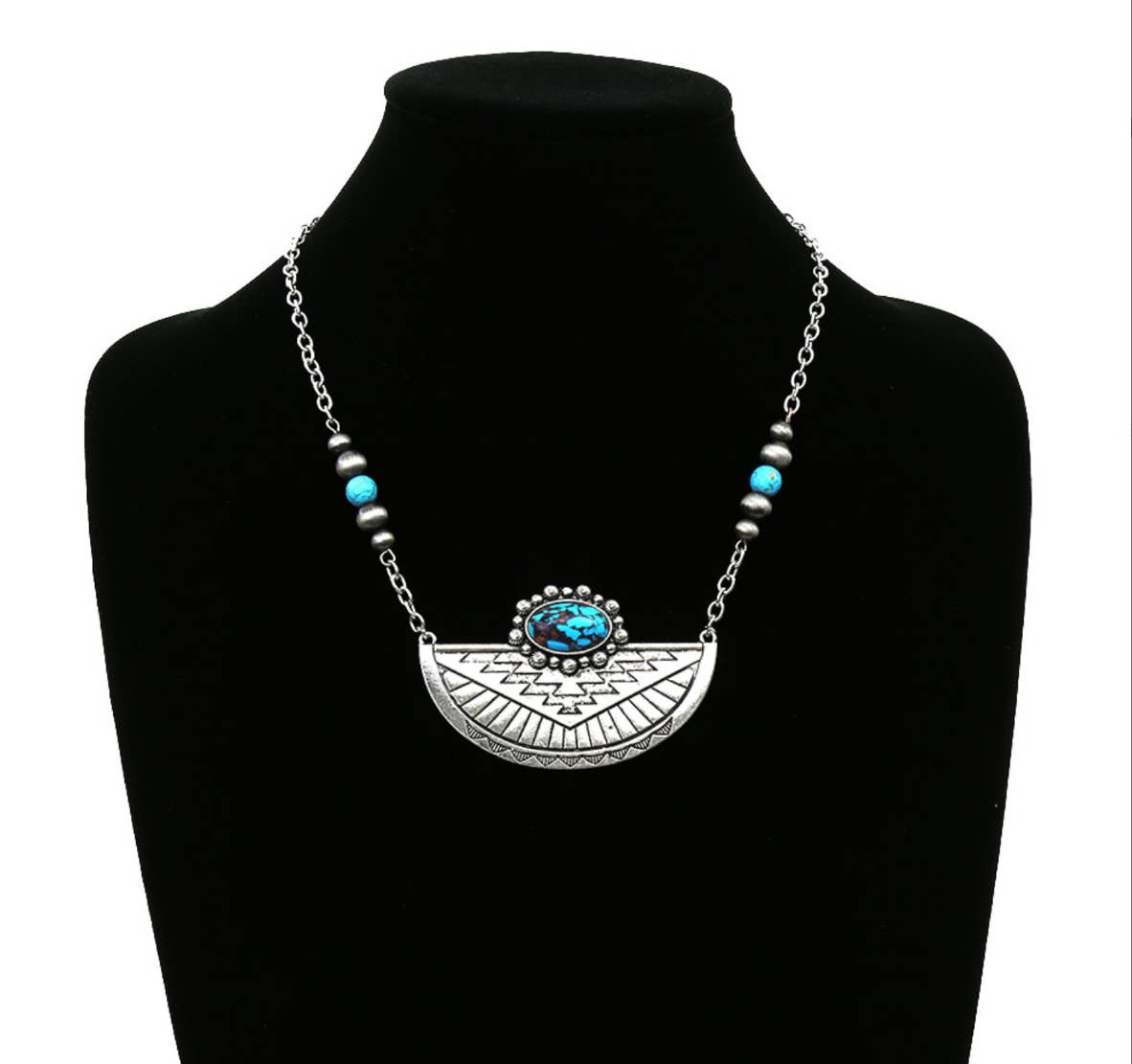 Western Aztec Style Turquoise Stone Pendant Necklace