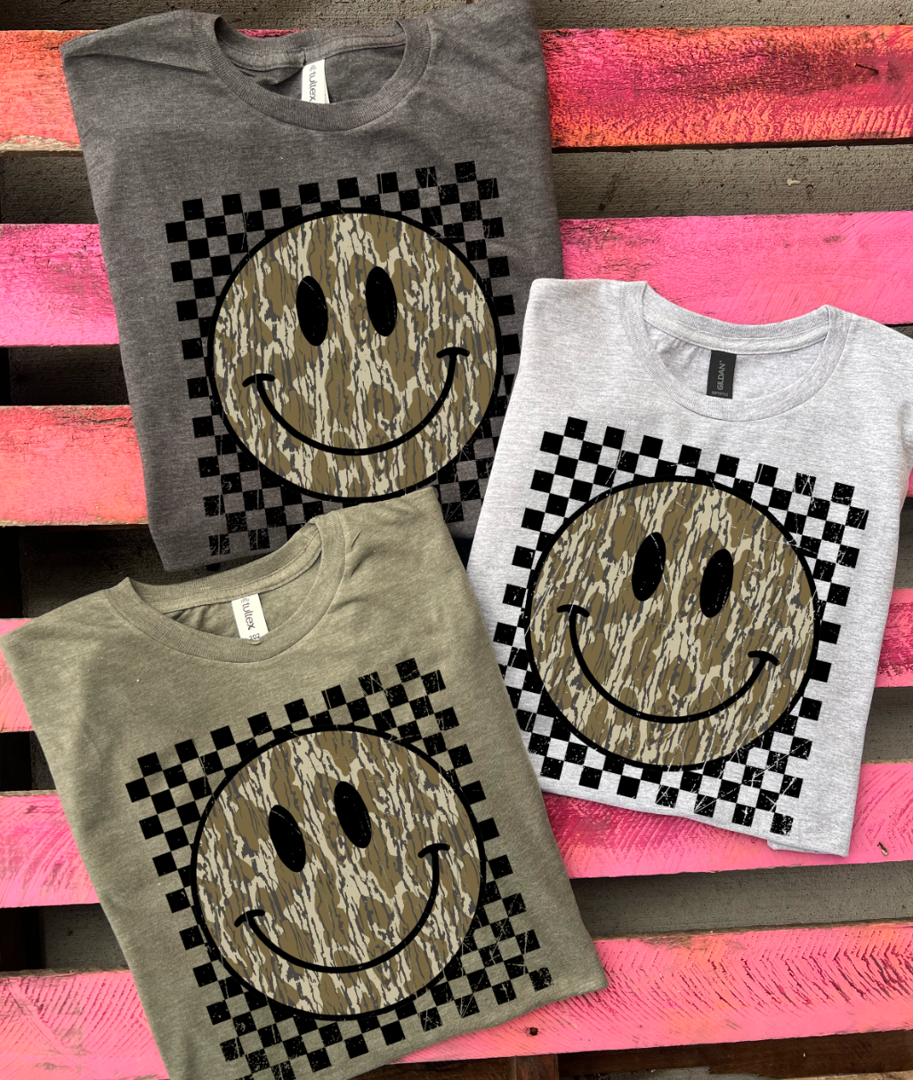 Checkered Camo Smiley Face- 3 Color Options