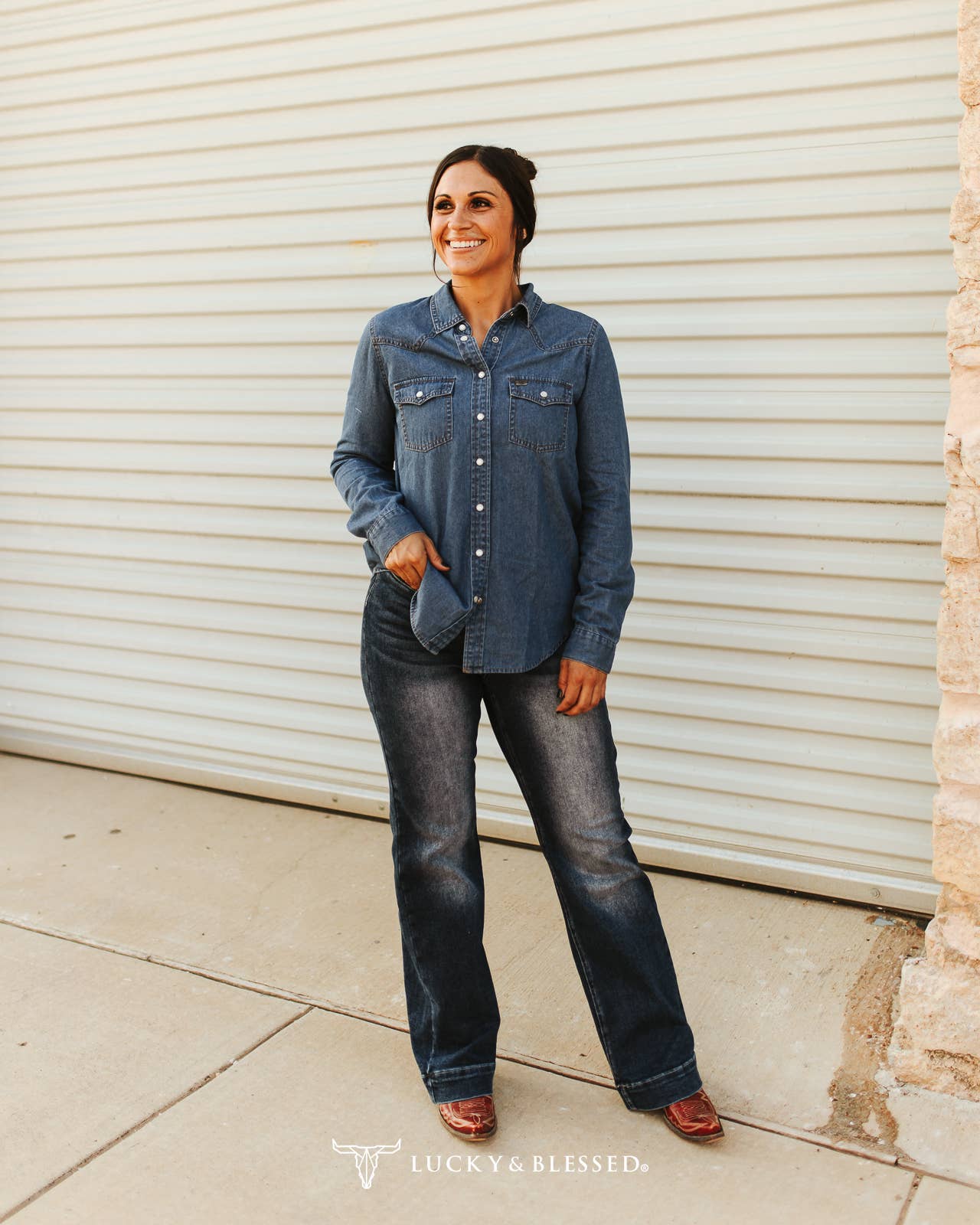 Classic Western Yoke Button Down Denim Shirt