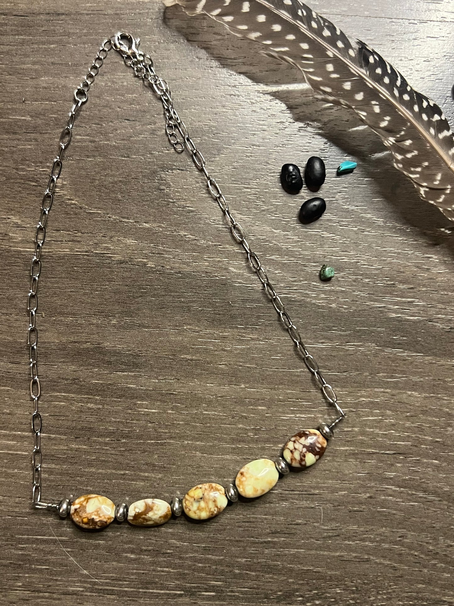 Lemon Turquoise and Sterling Saucer Pearl Necklace