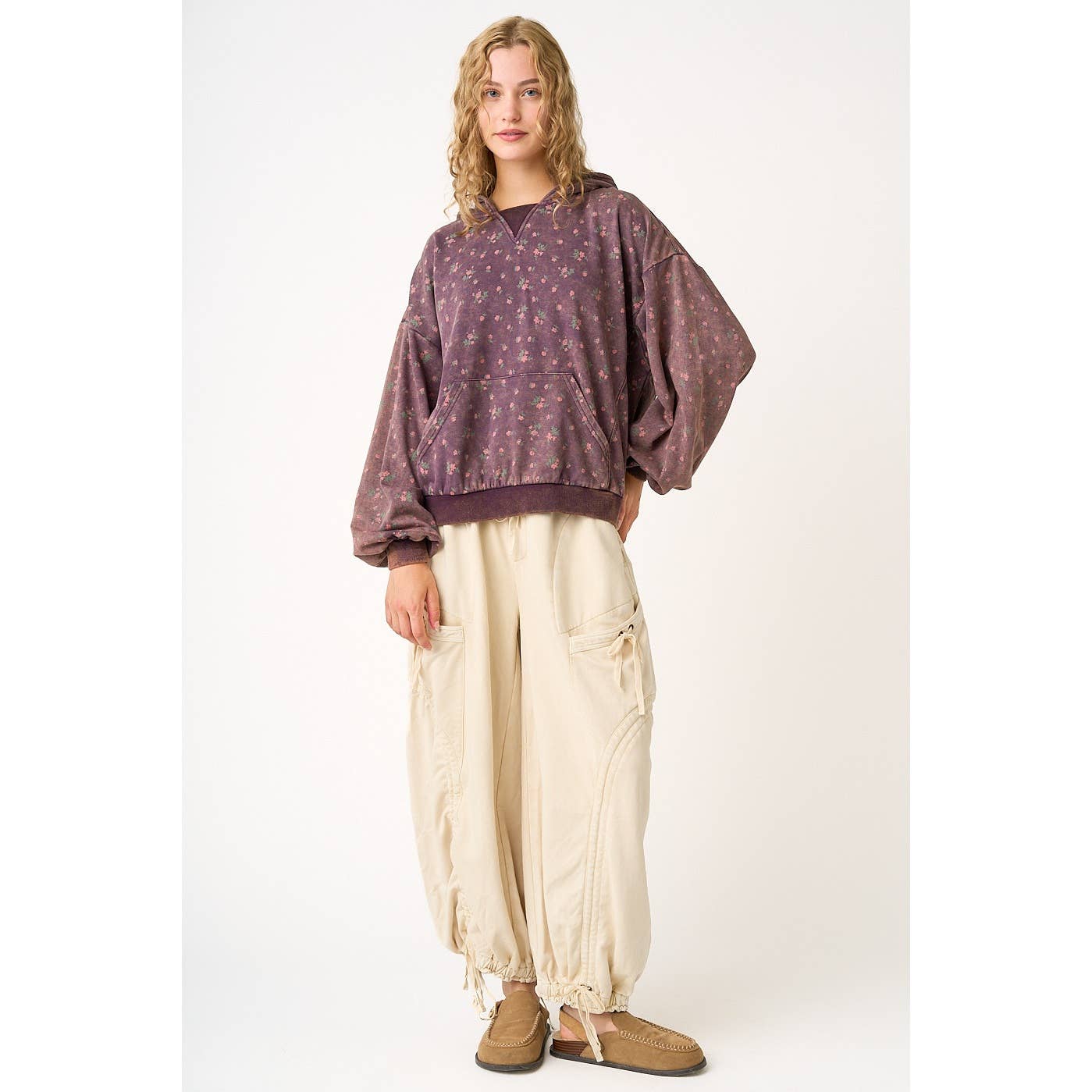 FLORAL PRINT RELAXED FIT HOODIE PULLOVER