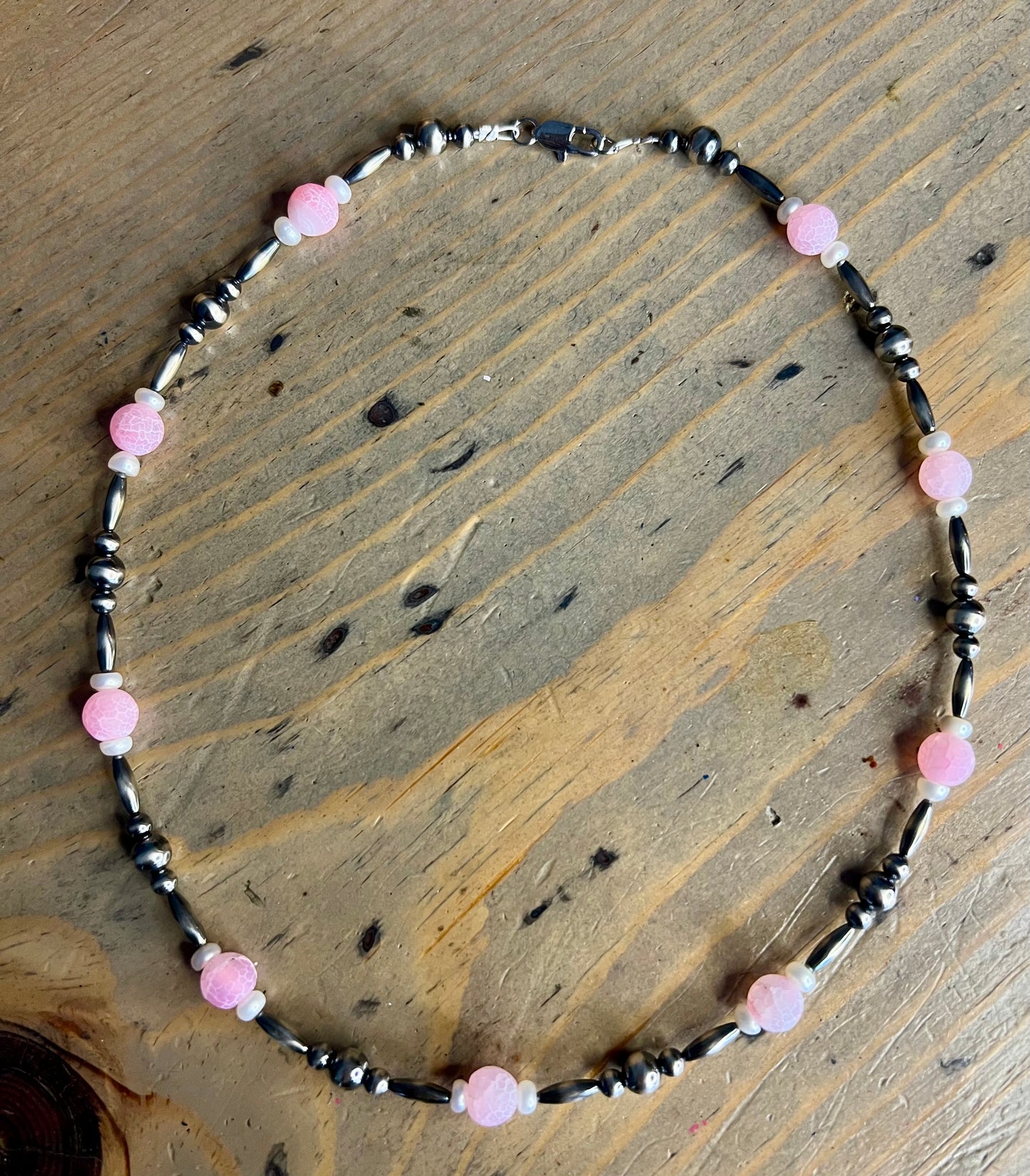 Sterling Pearl with Pink Frosted Agate and Pearl Beads