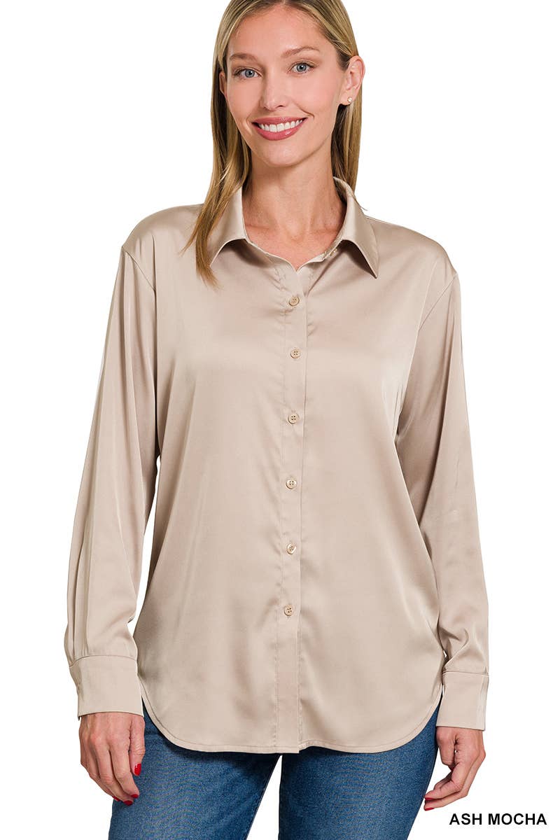 Satin Charmeuse Button Front Shirt
