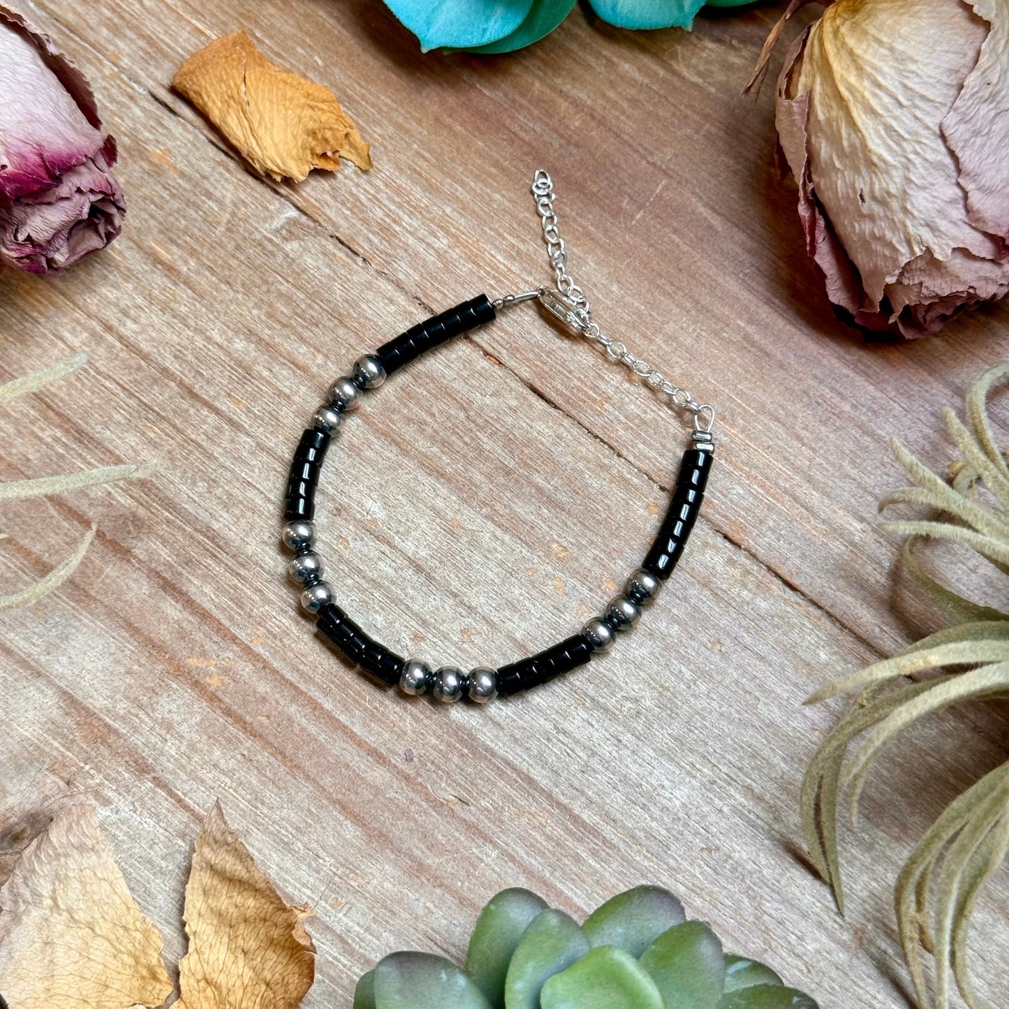Black Onyx & Sterling Silver Bracelet – 6 1/4" – 5mm