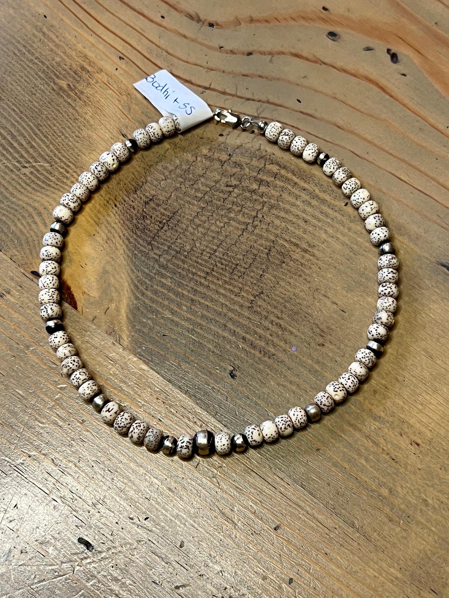 Moon and Stars Bodhi Bead and Sterling Pearl Necklace