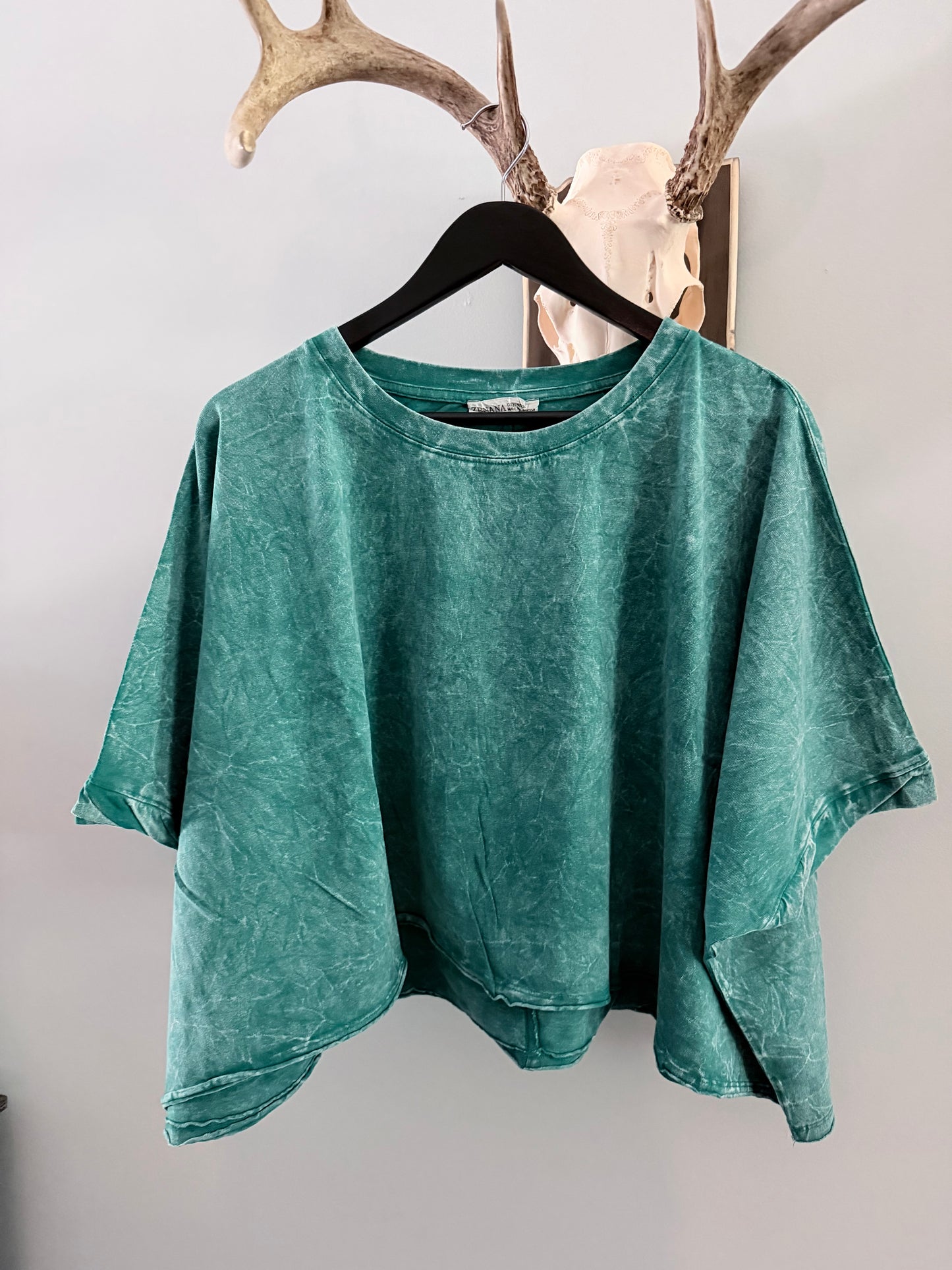 Snow Wash Green Oversized Crop Shirt