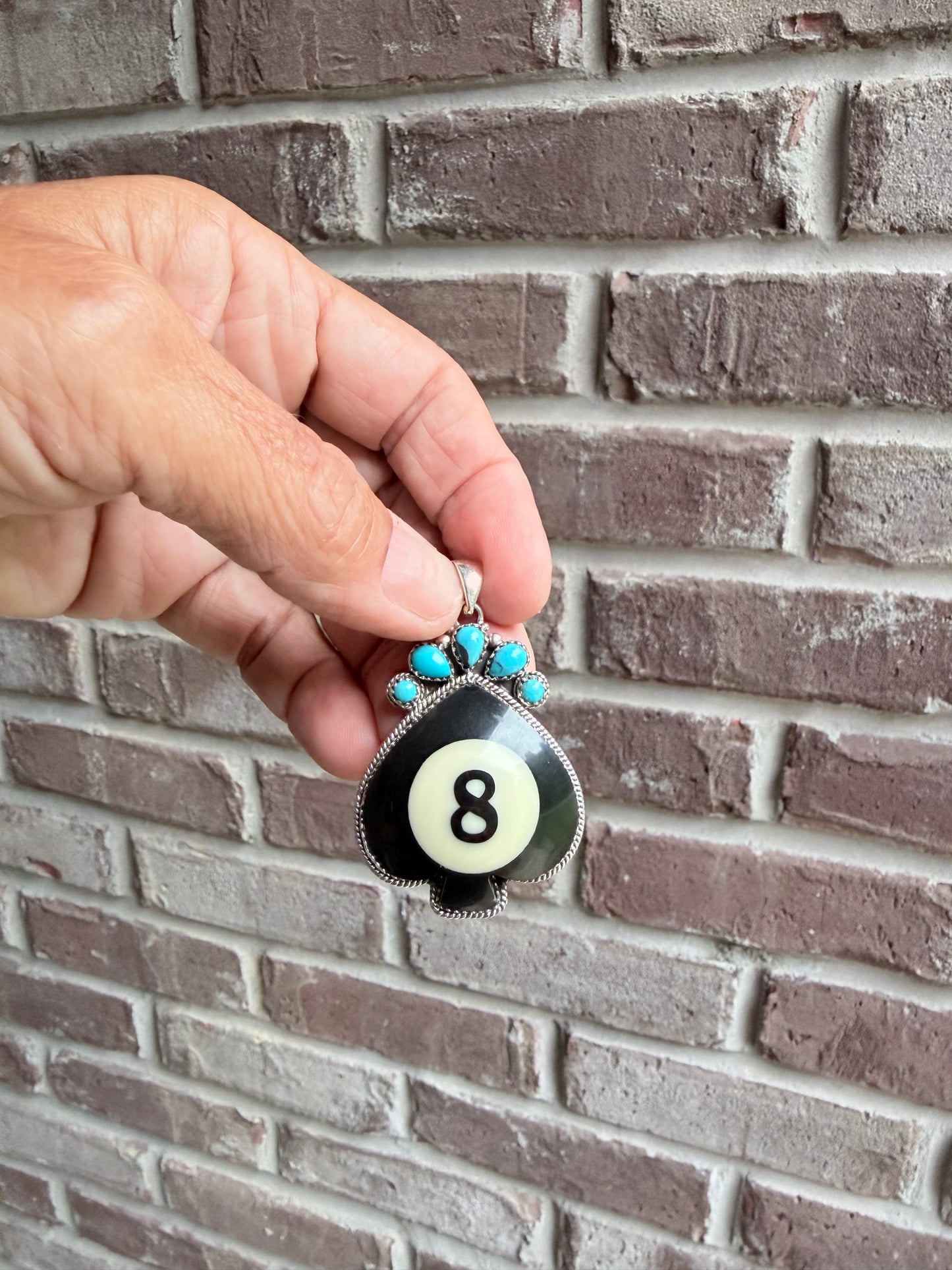 Kingman Turquoise Eight Ball Spade Pendant