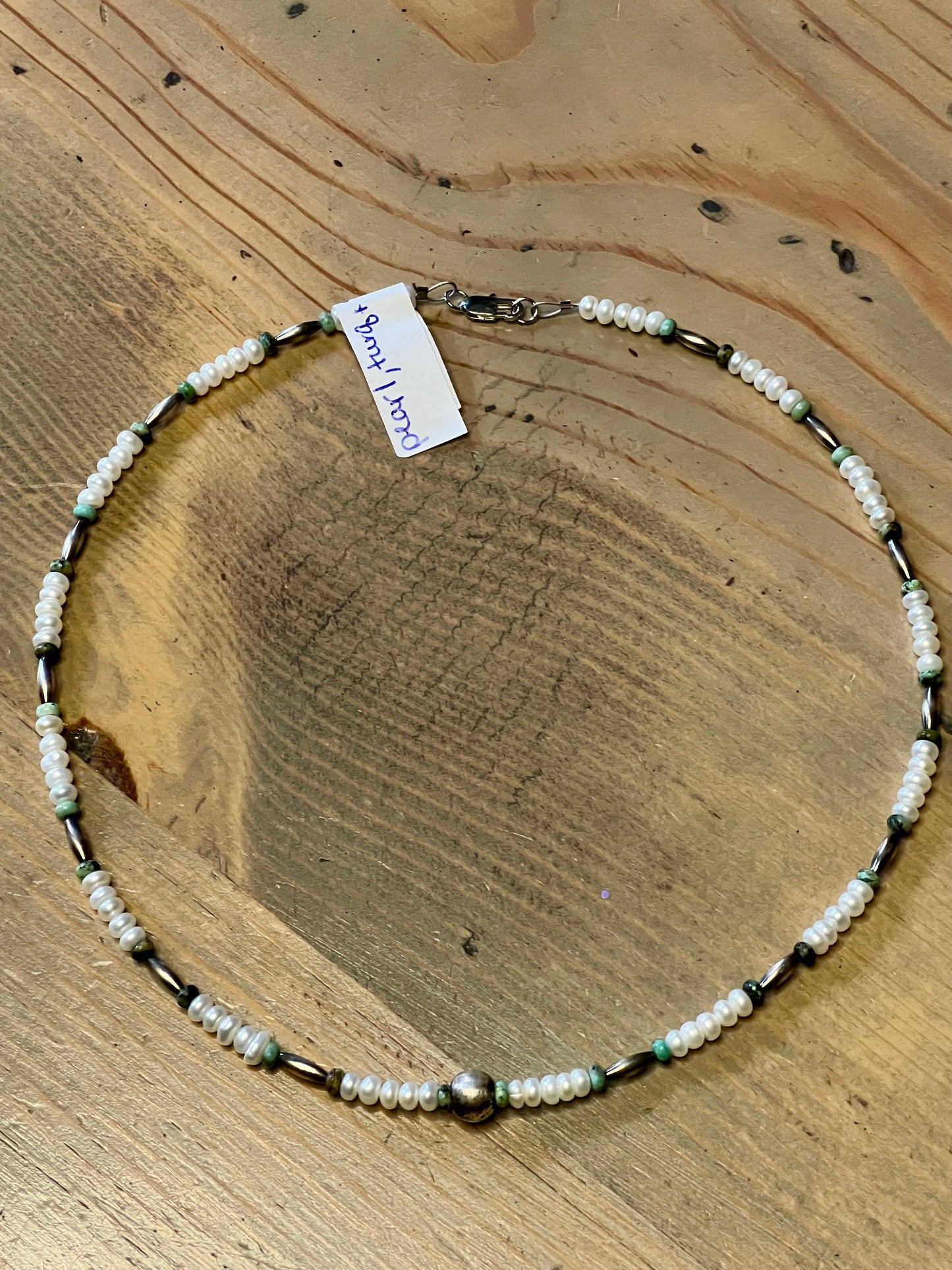 Sterling Silver Torpedo Pearls, Turquoise and Pearl Necklace