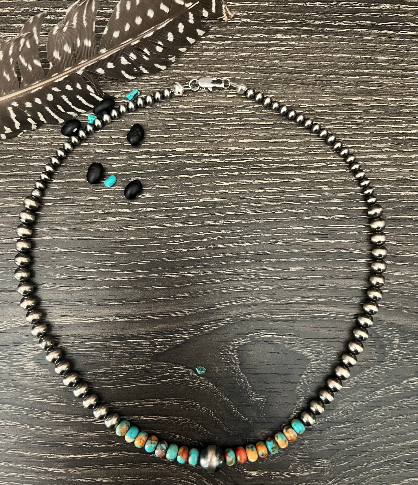 Graduated Sterling Pearl Necklace with Turquoise Mohave Copper Spiny Oyster