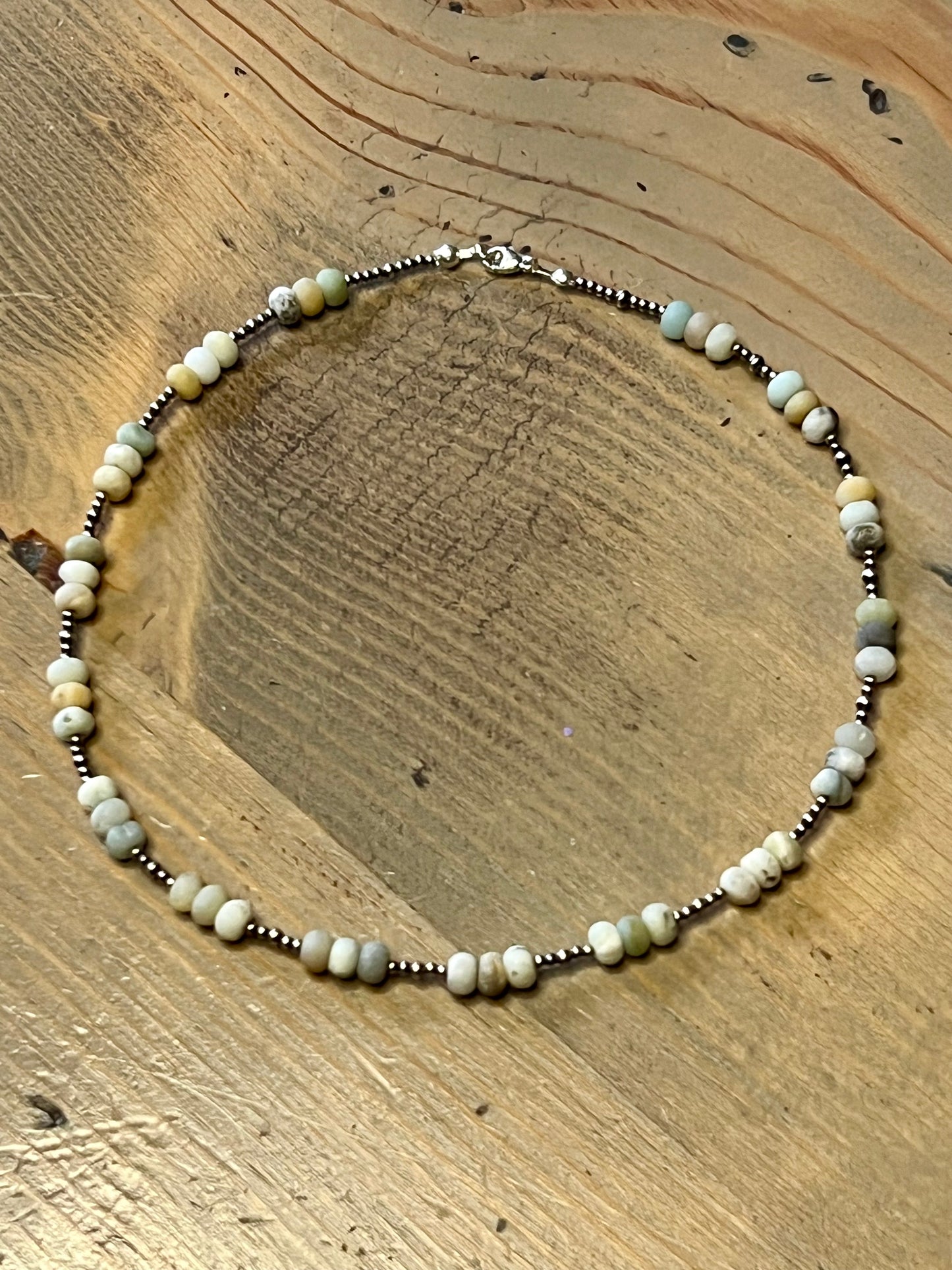 Sterling Silver Pearls and Amazonite Rondelle Necklace