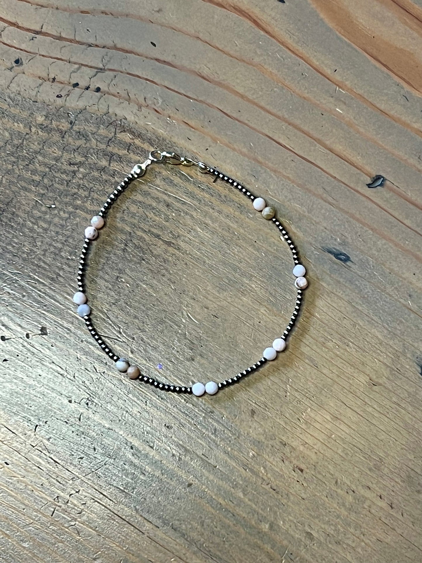 Sterling Pearl and Pink Opal Bracelet