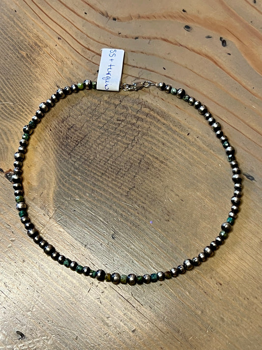 Sterling Pearls with African Turquoise Cube Bead Necklace