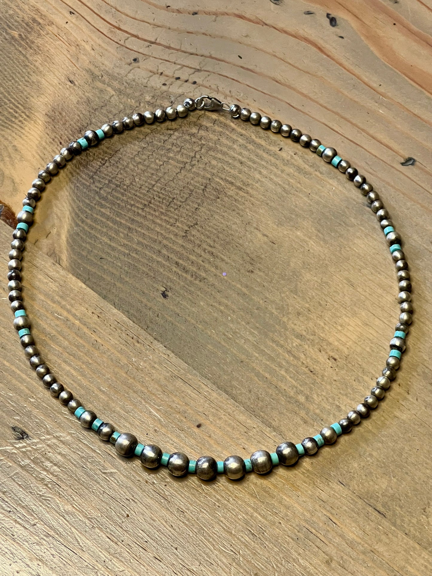 Sterling Silver Pearls with African Turquoise Bead Necklace