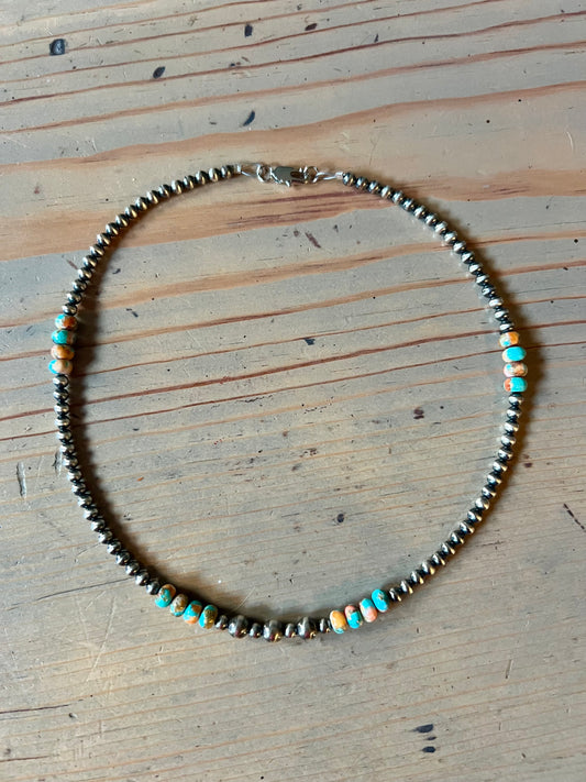 6 mm Sterling Pearl with Spiny Oyster Mohave Copper Turquoise