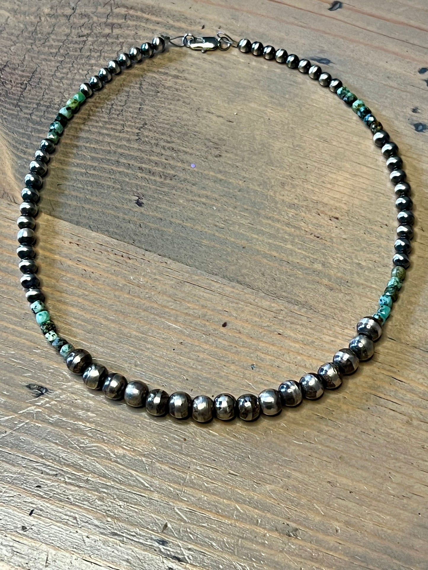 18” Sterling Pearl and Turquoise Cube Necklace